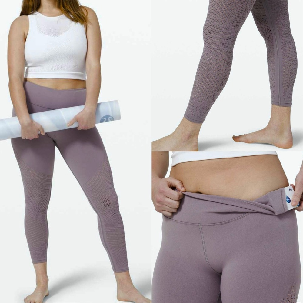 Lululemon Reveal 7/8 Leggings Digi Rain Grey Knit Womens Sz 4 Style W5CGOS Pants